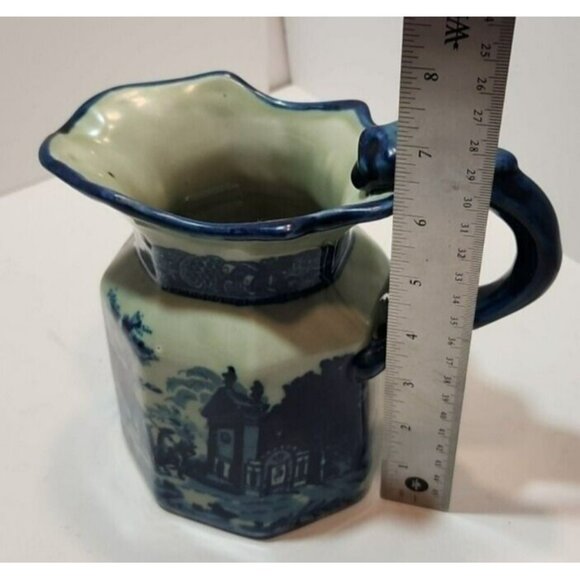 Vtg Victoria Ware Octagonal 1920's  Ironstone Blue Pitcher 7" Tall by 8" Wide - Picture 13 of 13